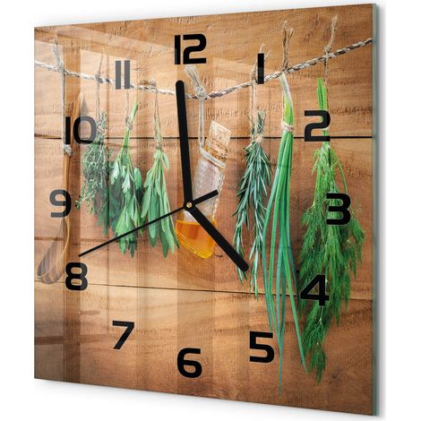 Horloge Murale Carrée Décoration Murale Verre Trempé Design Artistique Herbes sur une ficelle 30x30 cm (1/5)