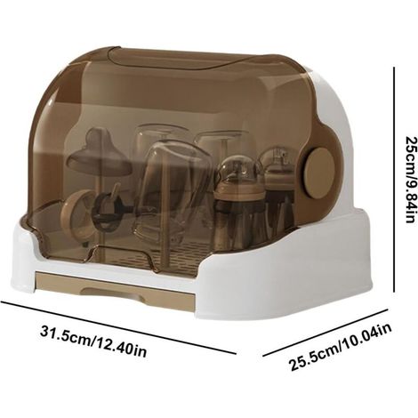 Boîte De Rangement pour Biberons, Egouttoir Biberon Bebe avec Couvercle, Porte-biberon Etendoir À Biberons, Égouttoir À Biberons, Boîte De Rangement De Bouteilles pour Tout-Petits Blanc brun (1/5)