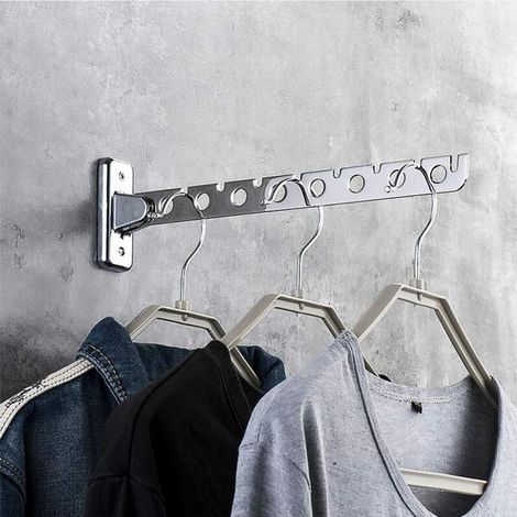 Porte Cintre Mural, Lot de 2 Etendoir Mural Rabattable en Acier Inoxydable Sechoir Linge Mural Rabattable Accroche Murale Vêtement Etendoir Mural Pliable Crochet Cintre pour Chambre Salon Balcon (1/4)