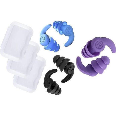 Lot de 3 paires de bouchons d'oreilles en silicone, étanches et réutilisables, pour la natation (adultes), coloris noir, violet et bleu. (1/5)