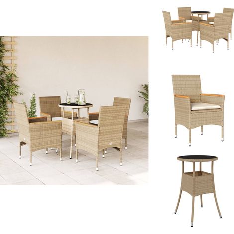 Ensemble à manger de jardin et coussins 5 pcs beige rotin verre - Meubles De Jardin - Salon De Jardin - Set De Jardin - Mobilier De Patio - Table De Jardin (1/5)