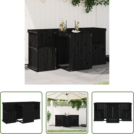 vidaXL Chaise de jardin - Set de balcon 2 places noir bois de pin massif (1/5)