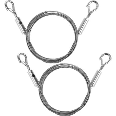 Metal Double Hook Cable, 2 Pieces Stainless Steel Cables, Adjustable Hanging Cables, Picture Hanging Wire for Mirrors, Lights, Silver Panels 2 m x 1.5 mm (1/5)