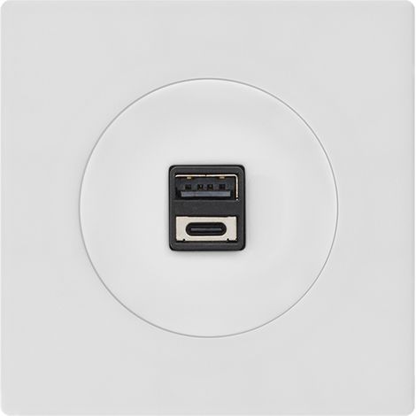 FONTINI Double prise USB 2,6A A/C blanc glossy DOM avec plaque simple blanc – Charge rapide et design moderne