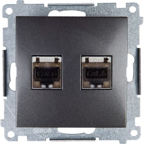 Simon 54 Doppel-Computerbuchse 2xRJ45 Kat.6 geschirmt mit Verschlusskappe anthrazit D62E.01/48