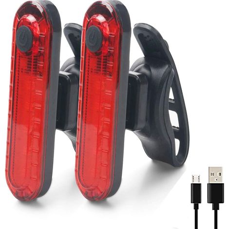 Feux Arriere Vélo - 2 Pièces Eclairage Arrière Vélo, USB Rechargeable COB LED Lampe de Vélo Arrière Imperméable, 4 Modes d'éclairage (1/5)
