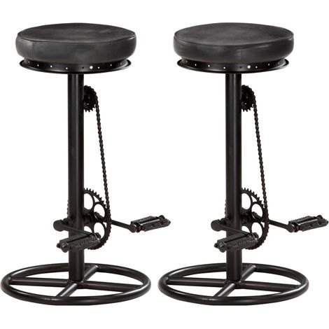 Tabourets de bar lot de 2 noir cuir véritable de chèvre (1/5)