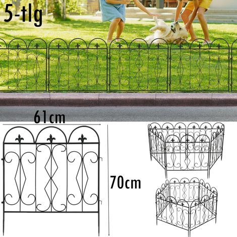 Beetzaun Set aus wetterfestem Metall, 70cm Hoch Beeteinfassung, schöner Dekozaun, mit Erdspießen, 3m Zierzaun, schwarz