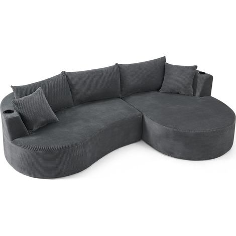 Canapé compressé 3 places, chaise longue droite + canapé 2 places, design en forme d’arche, tissu côtelé doux, avec porte-gobelet et coussins, emballé sous vide, pour salon, hôtel, appartement et bure