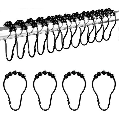 Anneaux de douche en acier inoxydable (12 pièces noires) (1/5)