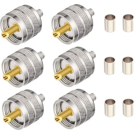 6 Pièces UHF PL-259 Prise Mâle Adaptateur Coaxial à Sertir Connecteur RF pour Câble Coaxial RG58/U LMR195 Compatible avec Radio Jambon