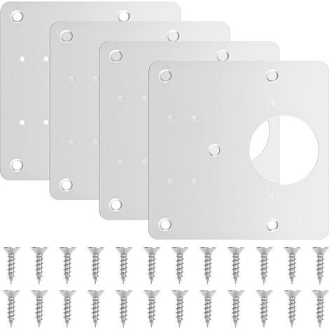 4pcs plaques de réparation de charnière d'armoire, supports de réparation de charnière avec trou et vis de fixation, en acier inoxydable pour porte de placard et meubles en bois (1/5)