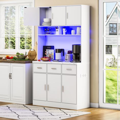Credenza 100x40x180cm cassettiera, buffet multifunzionale con 3 cassetti, con ripiani regolabili e LED, tanto spazio di archiviazione, MDF, bianco (1/5)