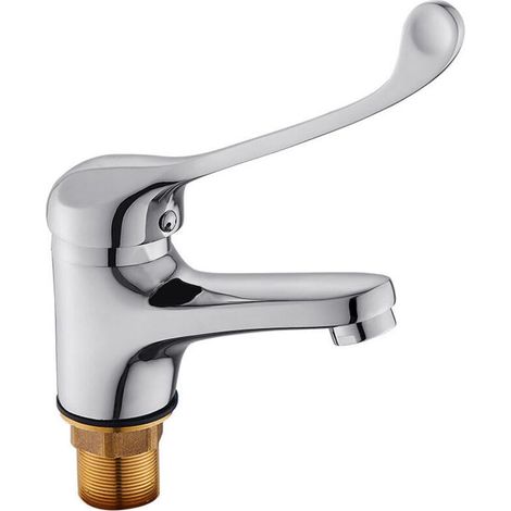Mitigeur Lavabo avec Poignée Médicale, Robinet de Salle de Bains PMR, Chromé, Argent (1/5)