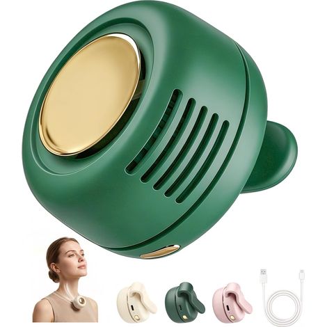 Portable Silent Bladeless Clip-On Fan USB Rechargeable Wearable Mini Cooling Fan 3-Speed for Shirt Waist Outdoor Travel Office-Green (1/5)