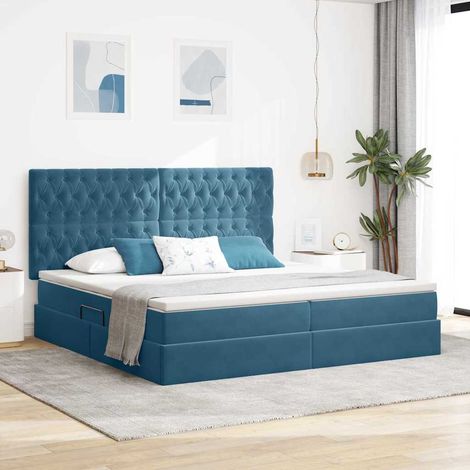 vidaXL Lit de rangement LED avec matelas Bleu foncé 200 x 200 cm (1/5)