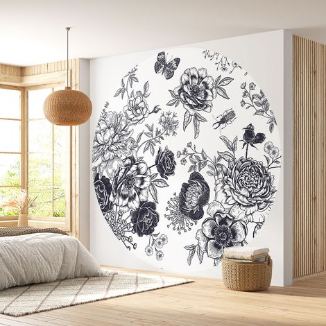 Papier peint rond / cercle - Motif floral - Diamètre 50 cm (1/4)
