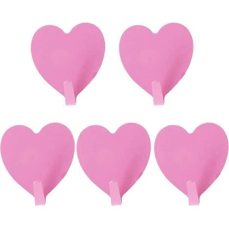 Patères murales en forme de cœur, crochets de placard, porte-manteaux multifonctionnels auto-adhésifs, accessoire de rangement pour la maison, rose, lot de 5 (1/5)