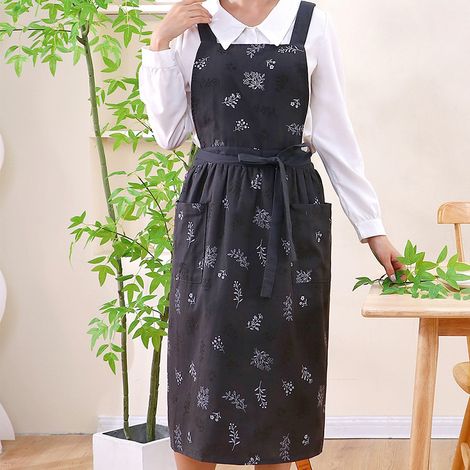 Tablier à bretelles croisées, style japonais, en coton et lin (avec poches), tablier de cuisine/jardinage (1/5)