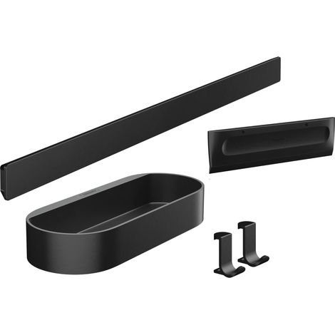 Ensemble d'accessoires pour la douche sans percage 4 pièces, Barre murale, Étagère salle de bain, Raclette douche, Crochet, Accessoire salle de bain, Noir mat, 27967670 (1/5)