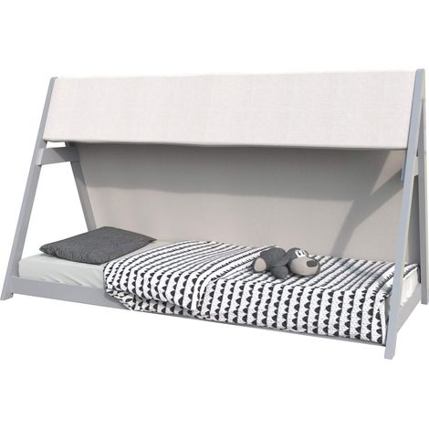 Lit cabane TIPI 90x200 + 1 toile + 1 sommier / Gris (1/3)