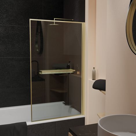 Parete vasca pieghevole in vetro temperato 75x130 cm - Portasciugamani e Mensola Oro Spazzolato (1/5)