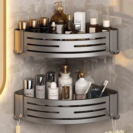 Eck-Wandregal für Badezimmer, 2-teilig, gebürstetes Nickel (1/5)