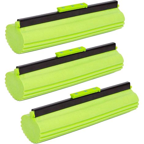 Tête de Vadrouille à Rouleau en Éponge,Remplacement des Tampons de Nettoyage Absorbants,27 cm Vert,Lot de 3