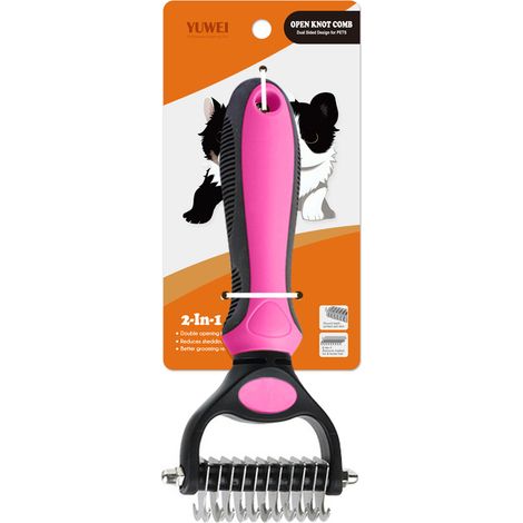 Peigne de toilettage professionnel pour chien et brosse pour chien à poils longs, râteau de toilettage pour chien et chat pour enlever le sous-poil des animaux de compagnie(petite taille) (1/2)