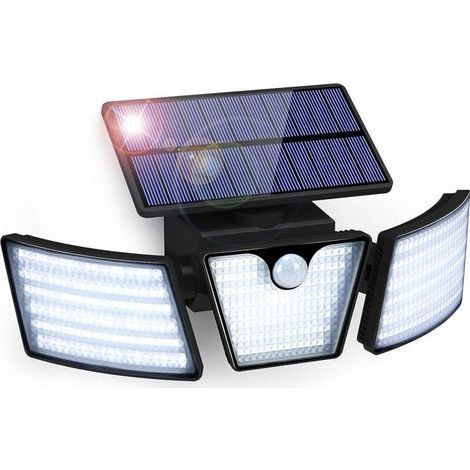 Lampe Solaire Extérieure avec Détecteur de Mouvement 265LED, IP65 étanche, 3 têtes rotatives 360°, pour jardin, garage, allée [Classe énergétique A++] (1/5)