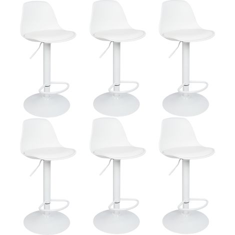 Lot de 6 Tabourets de Bar Tabouret Comptoir réglable en Hauteur Coussin Souple en PU Rotatif à 360° pour Comptoir Maison Cuisine Bistro Blanc (1/5)