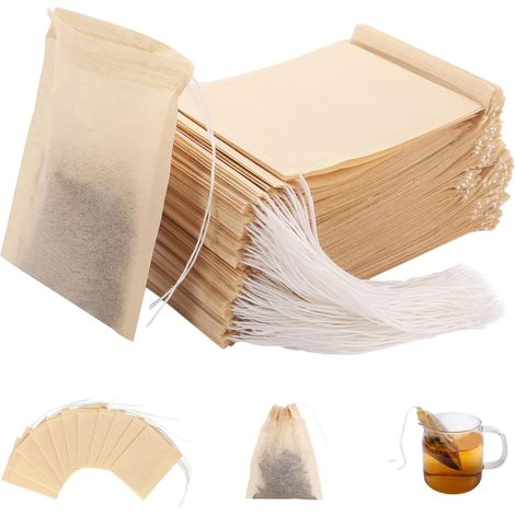 Sachets Thé Jetables - 6 x 8 cm - Papier Filtre Bois Naturel - Polyvalents Pour Thé Café Tisanes Bains Pieds - 200 Pièces (1/5)