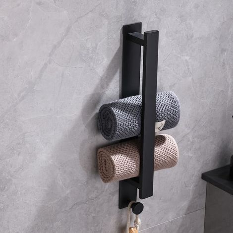 Un porte-serviettes ordinaire noir n'a pas besoin d'être percé, avec un porte-serviettes à crochet pour salle de bains porte-serviettes pour invités porte-serviettes mural en acier inoxydable mat (1/5)