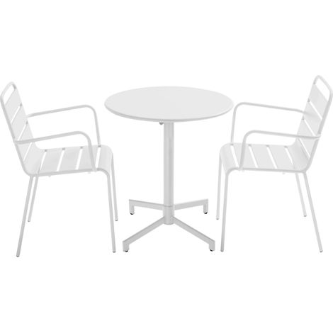 Ensemble table de jardin et 2 fauteuils en métal blanc - Palavas (1/5)