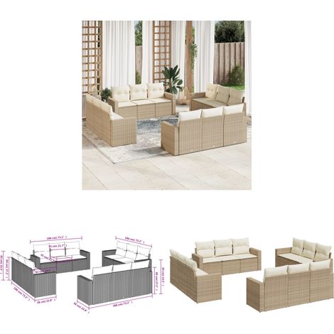 Salon de jardin avec coussins 12 pcs beige résine tressée - Salon De Jardin - Canapé Extérieur - Ensemble Salon De Jardin - Meuble De Jardin - Mobilier De Jardin - Home & Living