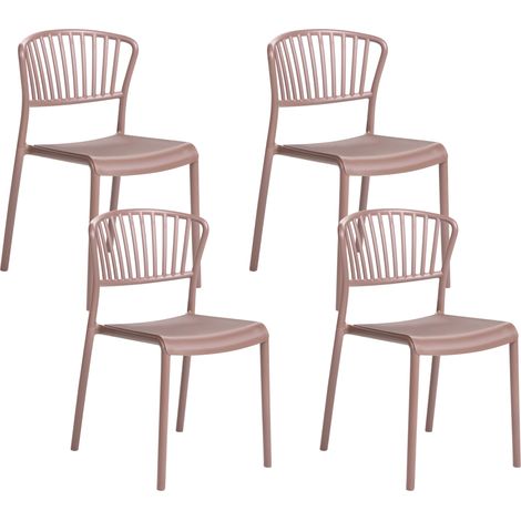 Conjunto de 4 sillas de comedor de plástico apilable interior exterior marrón Gela
