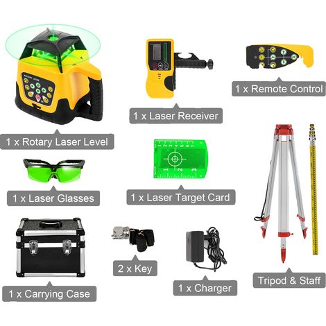 Niveau Laser Rotatif, Construction en Aluminium Durable, Large Plage de Mesure, Kit de faisceau vert 1 (1/2)