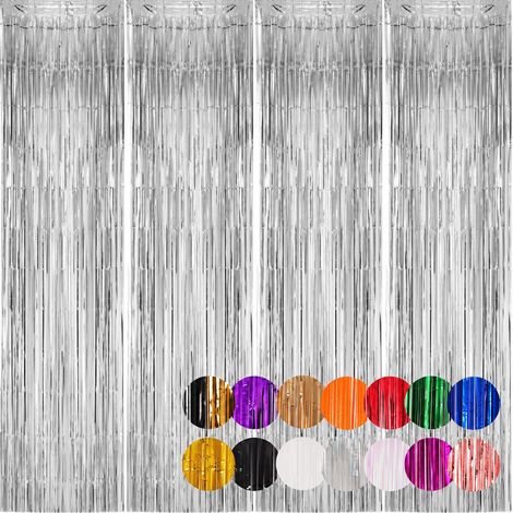 Lot de 4 Rideaux à Paillettes Argentées, Rideaux à Paillettes, Rideau de Fête, Fond à Franges, pour décoration d'anniversaire, Mariage, Festival, décoration de Scène (1 m x 2 m) (1/5)