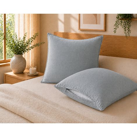 Lot de 2 taies d’oreiller 63 x 63 cm Lyocell uni – LYSANDRE Stone (1/5)