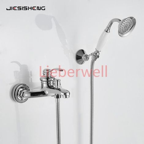 LIEBERWELL Antique Brass Single Shower Set, No Air Spray, Handheld Shower Head, Wall-Mounted Bathtub Faucet for Home (1/5)