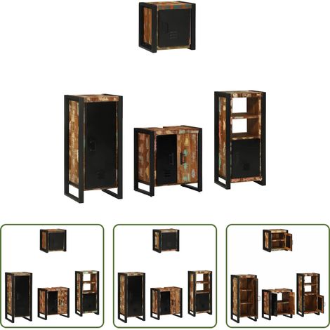 Badezimmerregal - Badezimmermöbel-Set mit Regal 4 pcs Massives upgecyceltes Holz (1/5)