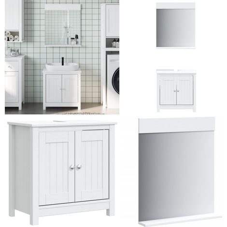 Meubles de salle de bain 2 pcs BERG blanc bois de pin massif - Armoire de salle de bain - Meuble de salle de bain (1/5)