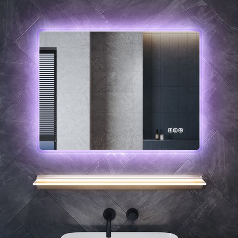 SONNI 80×60cm LED Badezimmerspiegel mit Beleuchteter Ablage & Bluetooth, Quadrat Anti-Beschlag Spiegel mit 3 Einstellbare Lichtfarben und Memory-Funktion