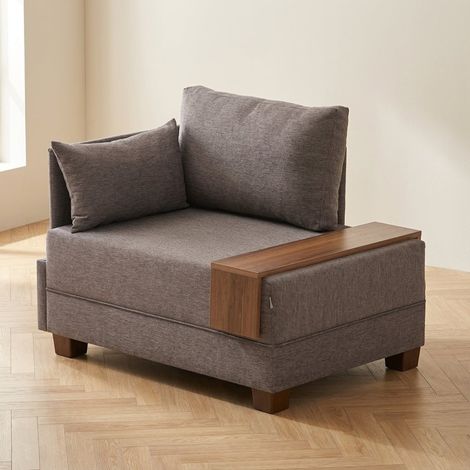 Modern Sessel Braune Stofffliege - Links - Mit Holztisch (1/5)