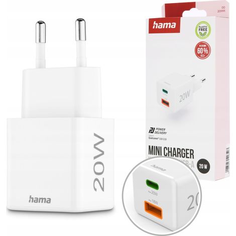 Caricabatterie da rete Hama MINI 20W con ricarica rapida, porta USB-A e USB-C, 1 pz. (1/5)