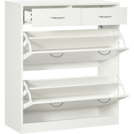 Compact Shoe Storage with 2 Flip Drawers and Adjustable Shelves for 12 Pairs, White Shoe Cabinet Organizer