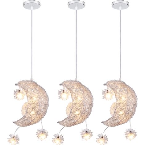 3 Piezas Lámpara Colgante LED Moderno Luz de Techo Ajustable Iluminación Colgante de Hada Luna y Estrellas Ø17cm