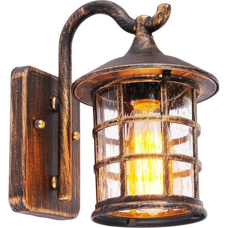 Applique murale antique, applique extérieure étanche, ampoule E27, verre et aluminium, IP44, éclairage mural vintage pour cour, jardin, patio ou couloir (Couleur : Marron)