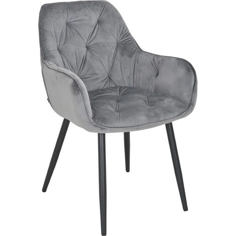 Chaise capitonnée en velours gris foncé et pieds en métal - STERN 2 (1/5)