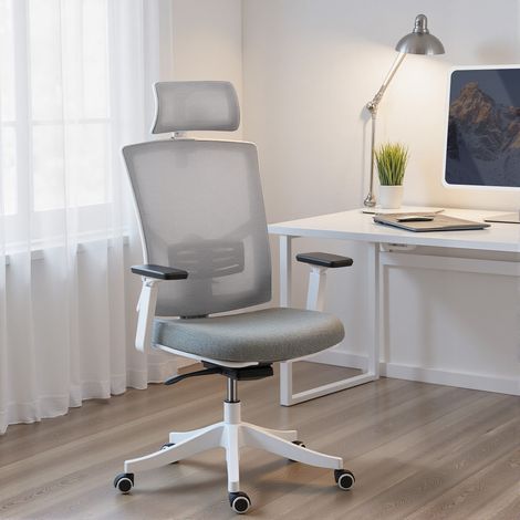 Silla de oficina ergonómica con soporte lumbar dinámico 4D, reposabrazos 3D, reposacabezas y altura ajustable, silla de escritorio giratoria de malla transpirable con función de balanceo, para el hoga